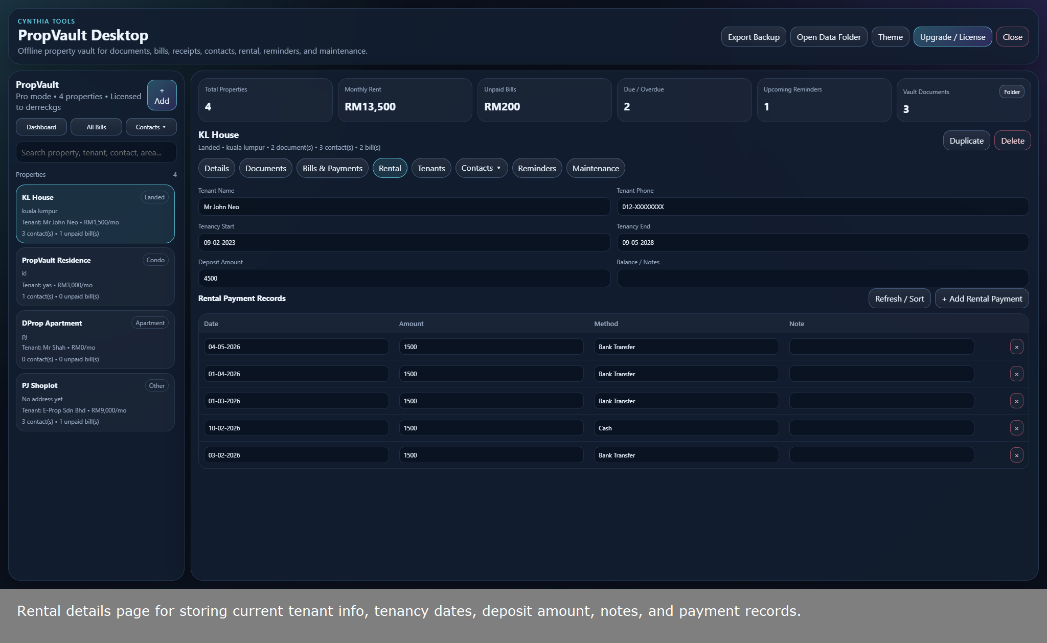 Screenshot 4 for PropVault: Offline Property Management Software for Landlords — Rental Documents & Tenant Records