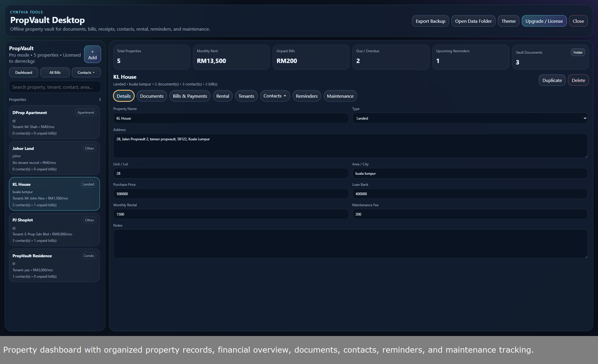 Screenshot 2 for PropVault: Offline Property Management Software for Landlords — Rental Documents & Tenant Records