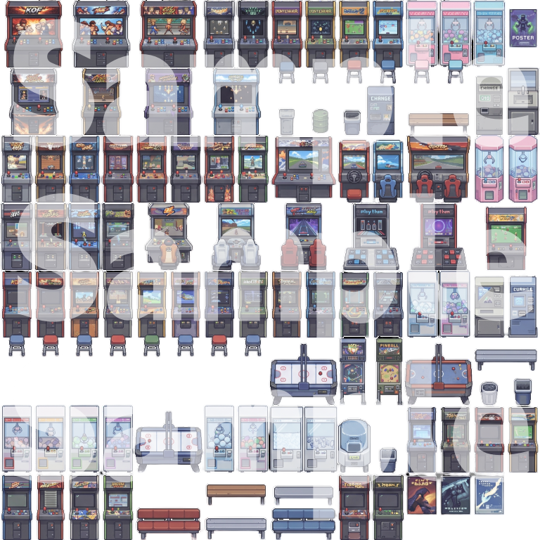 Modern Arcade Game Center Pixel Art Tileset Pack by Cute SCKR