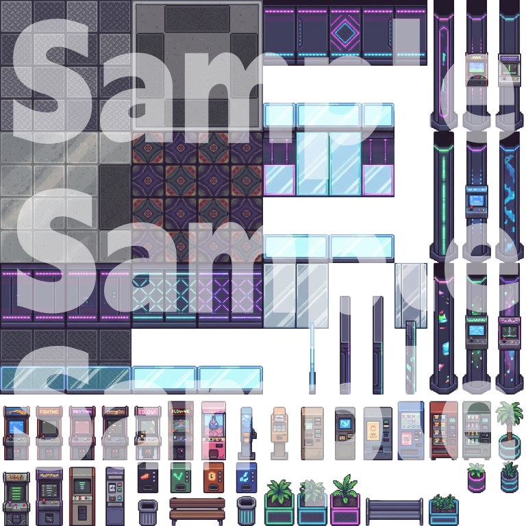Modern Arcade Game Center Pixel Art Tileset Pack by Cute SCKR