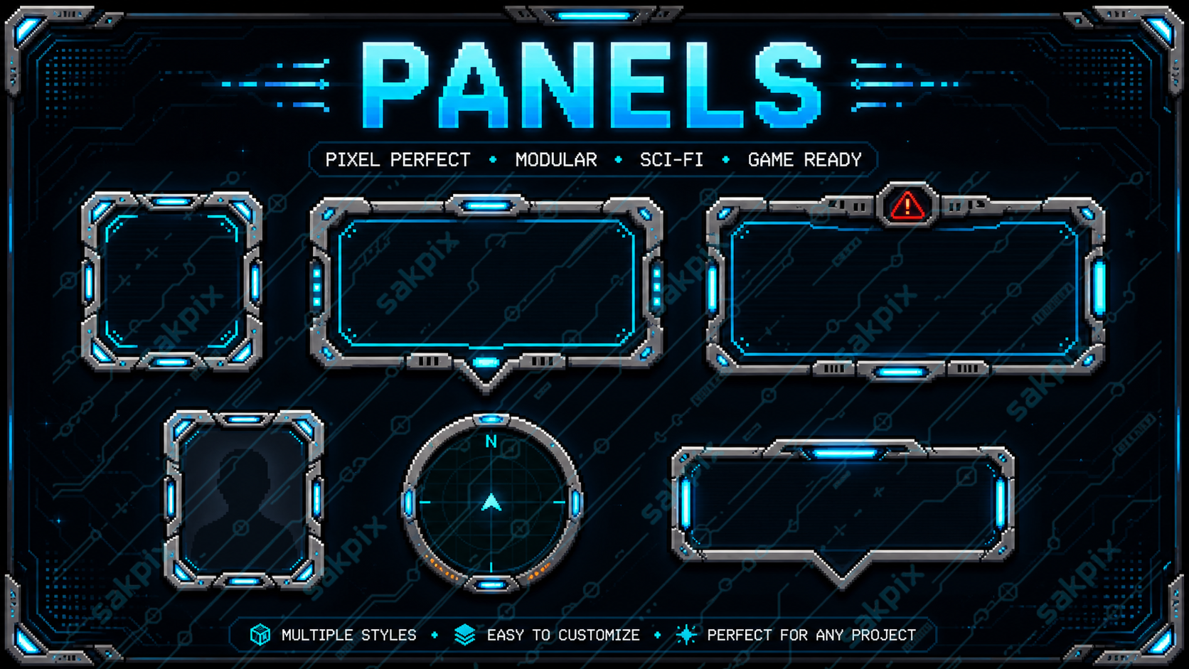 CyberCore UI Pack — Futuristic Pixel Art HUD & Interface Kit by SakPix