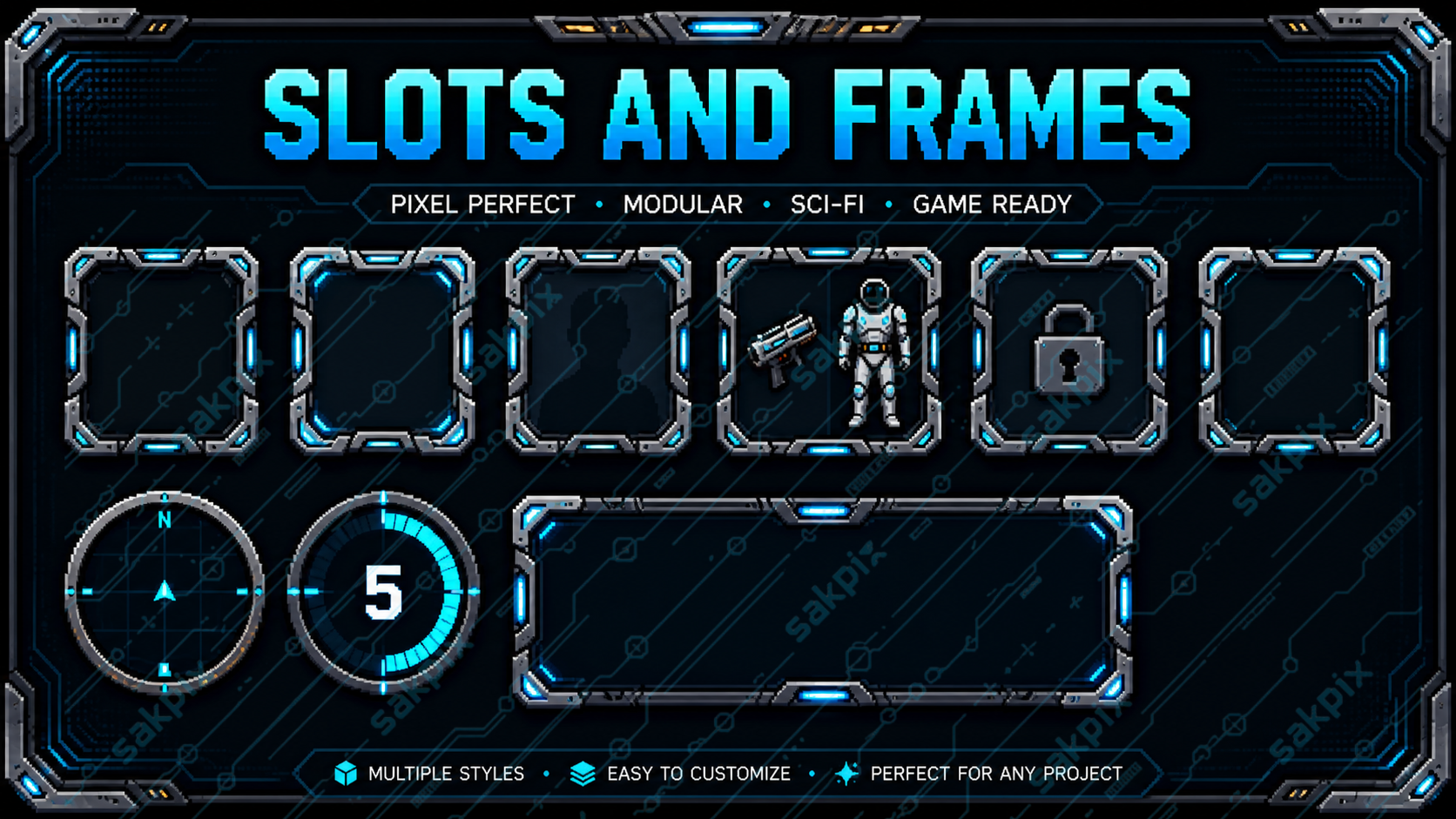 CyberCore UI Pack — Futuristic Pixel Art HUD & Interface Kit by SakPix