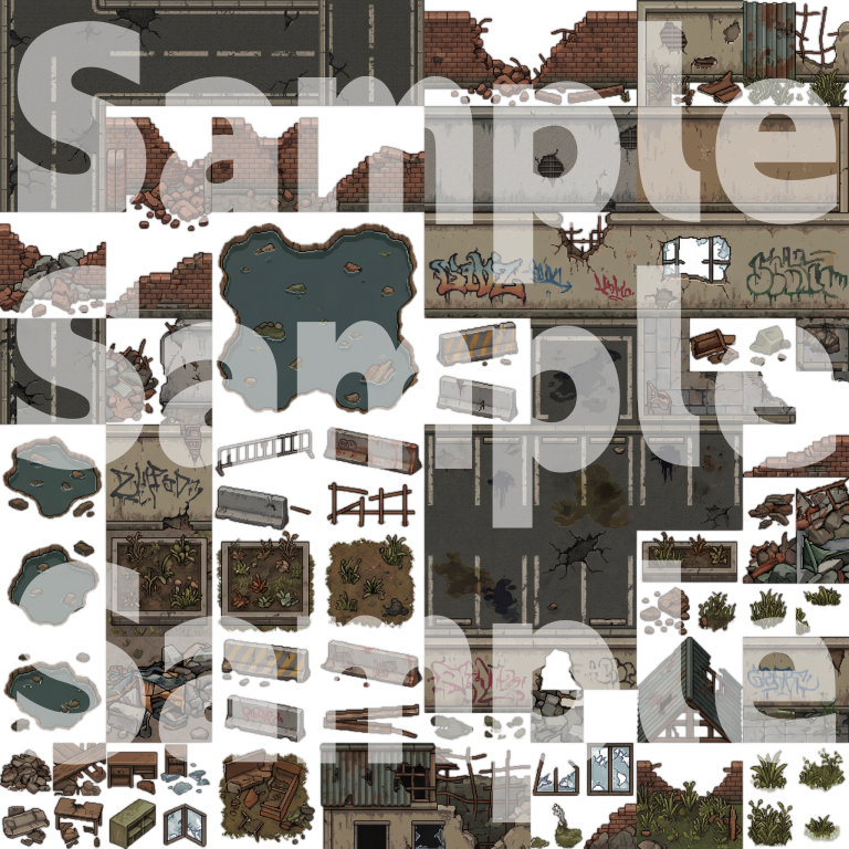 Post-Apocalyptic Residential Ruins Pixel Art Tileset Pack by Cute SCKR