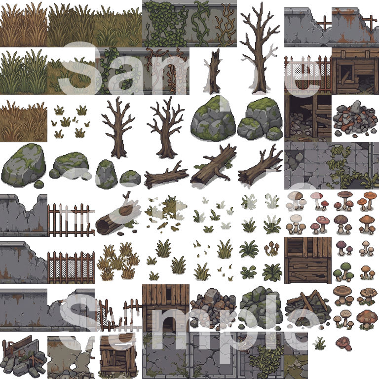 Post-Apocalyptic Residential Ruins Pixel Art Tileset Pack by Cute SCKR