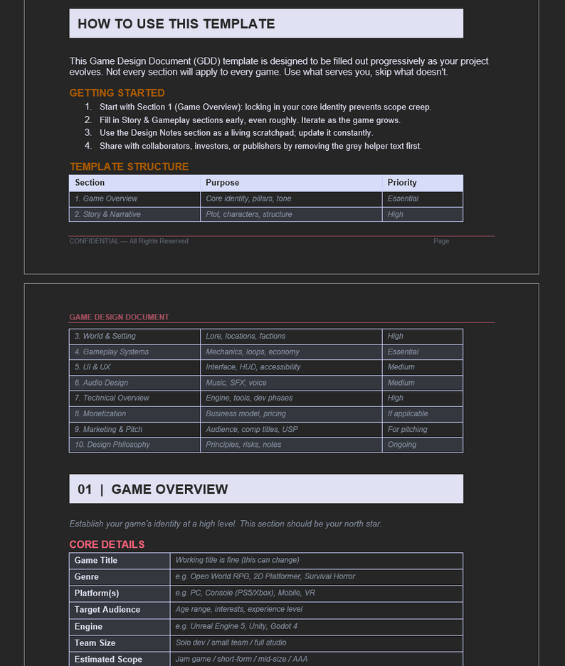 Game Design Document Template by Cinematicdread