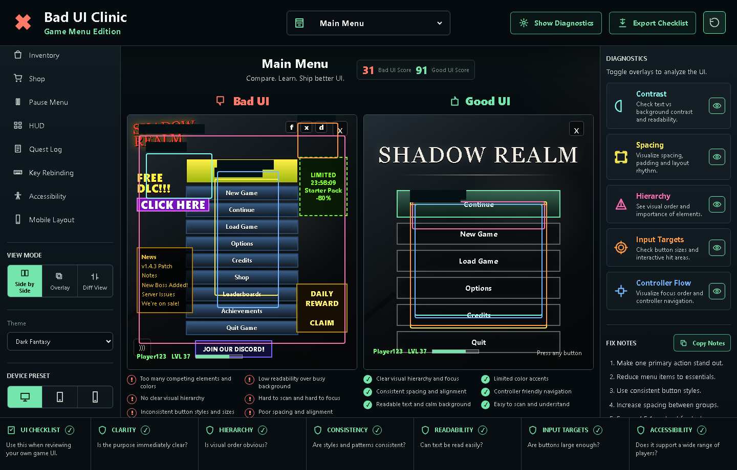 Bad UI Clinic – Fix Common Game Menu Mistakes (Interactive UX Lab) by ...