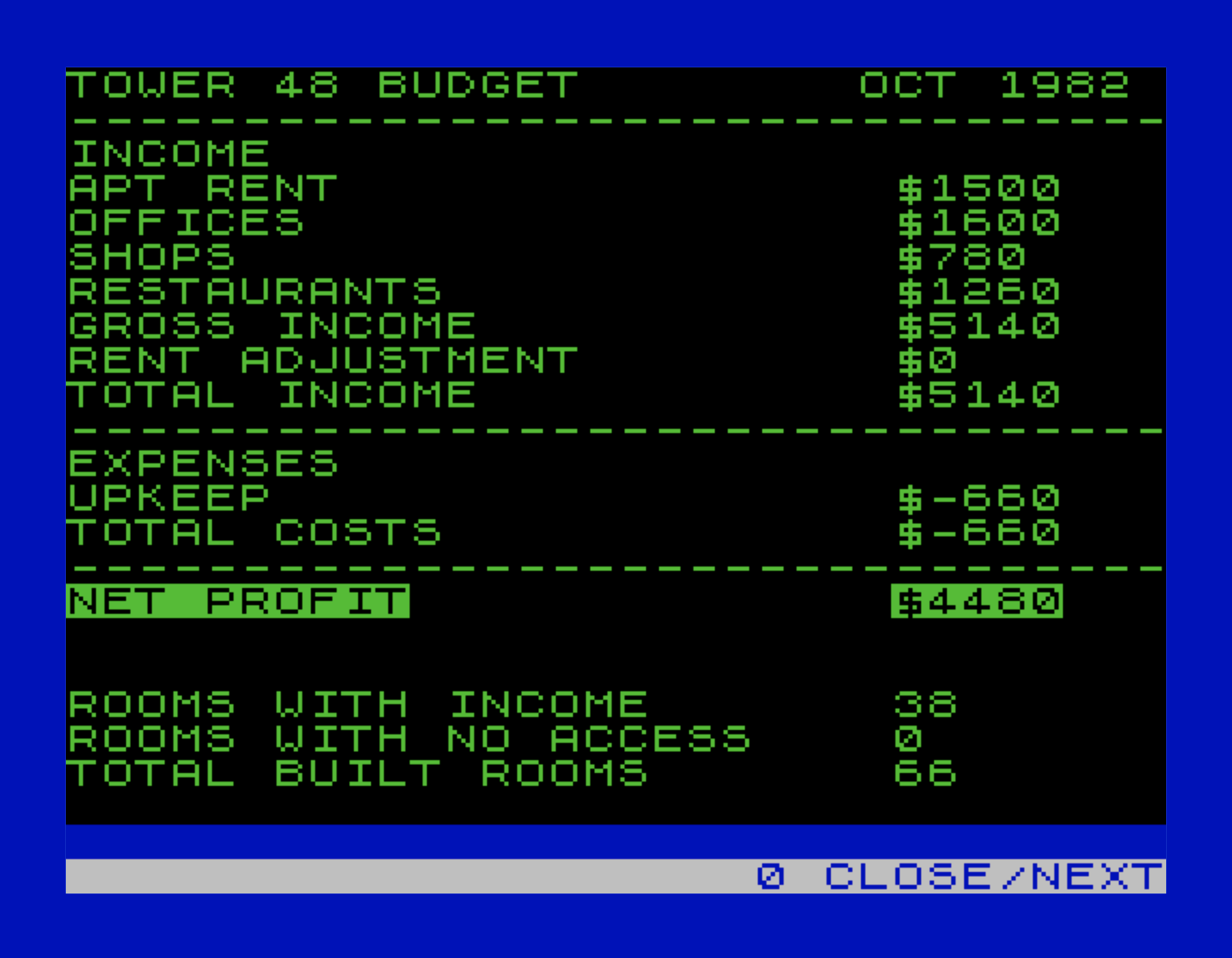 Captura de pantalla del menú de construcción de Tower 48
