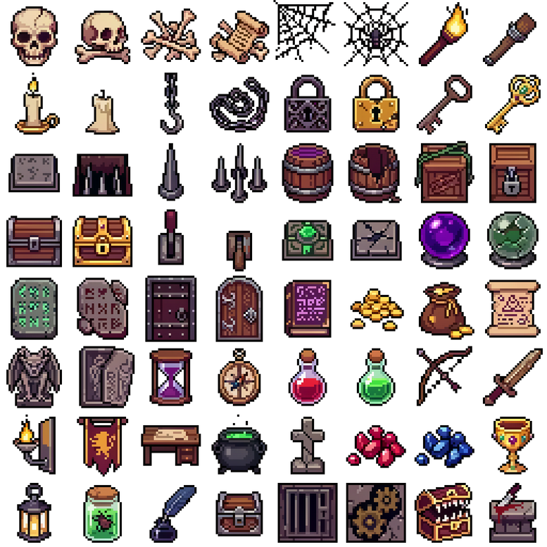1,000+ RPG Icons Pixel Art Pack by Seveneves.ai
