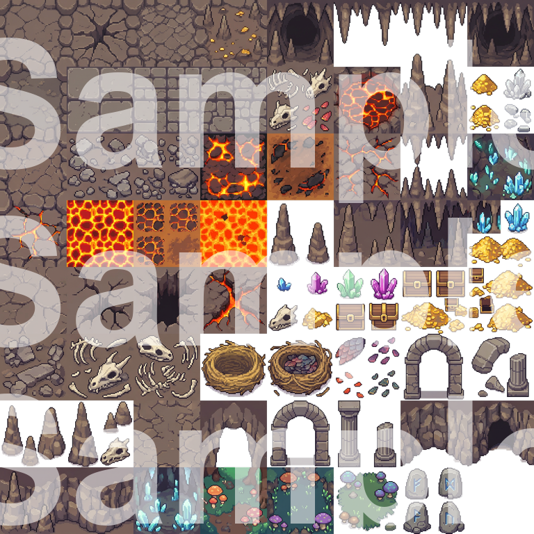 Dragon Cave Pixel Art Tileset Pack by Cute SCKR