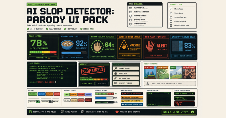 AI Slop Detector – Parody Scanner UI & Overlay Pack by Template Foundry