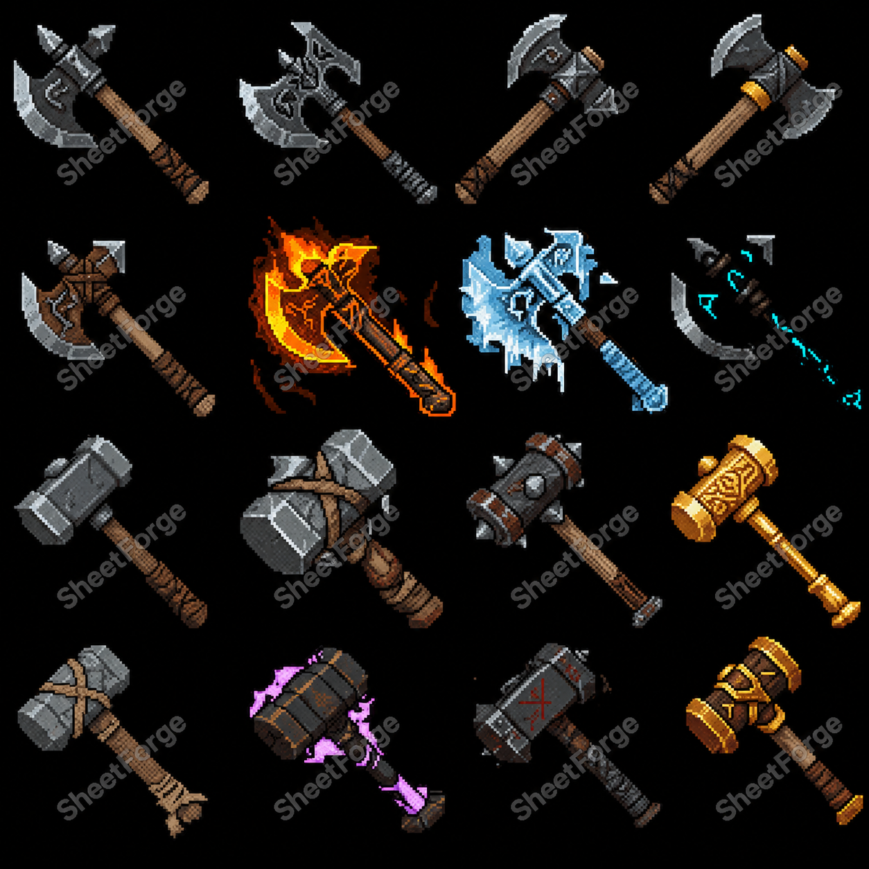 Fantasy Weapons Pack – 96 Pixel Art Assets by Sheet Forge Studio