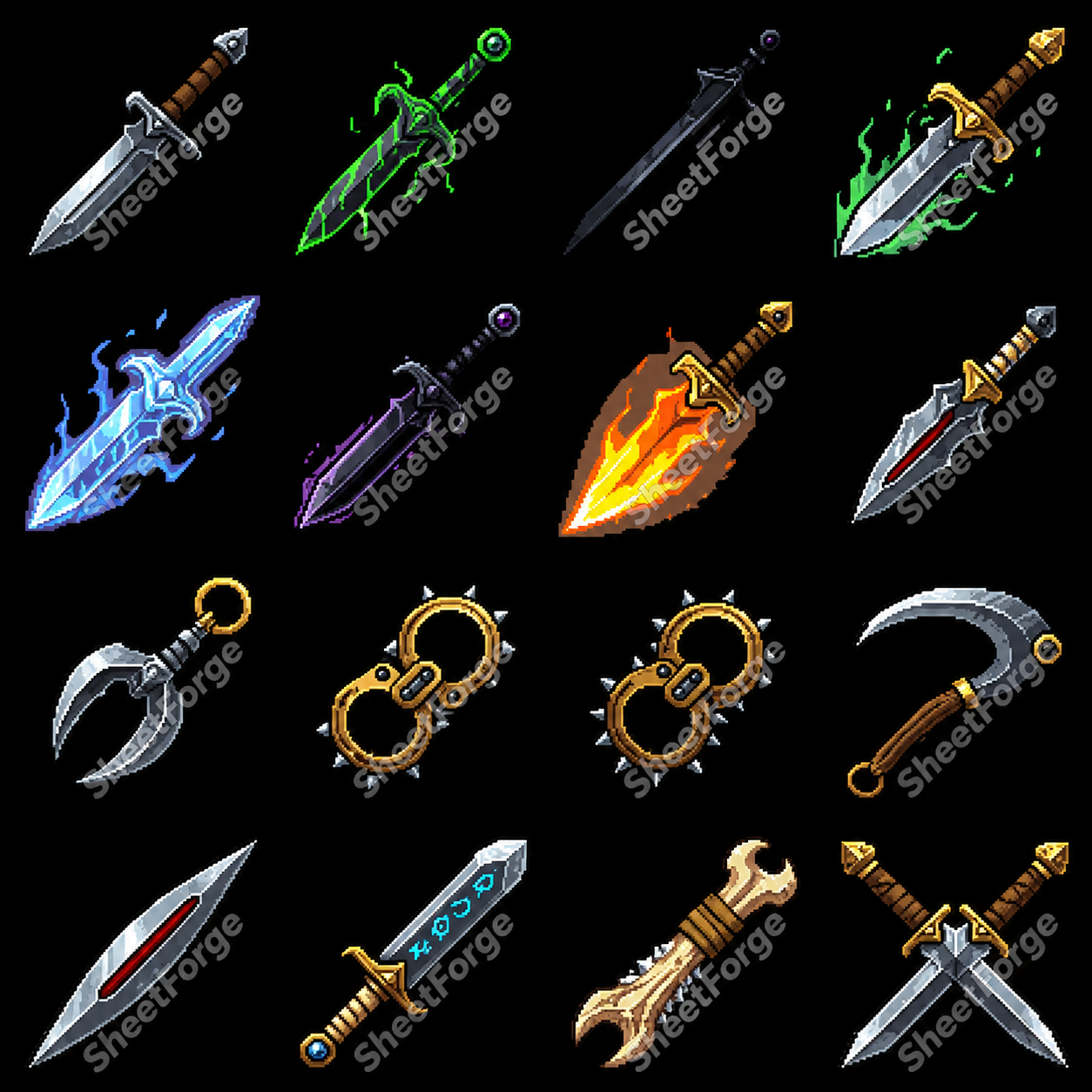 Fantasy Weapons Pack – 96 Pixel Art Assets by Sheet Forge Studio