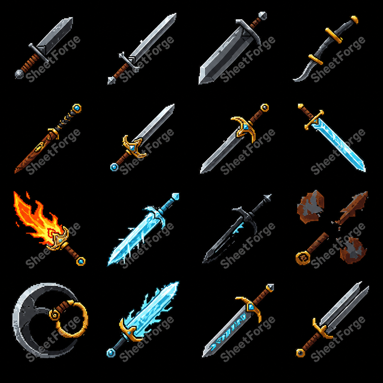 Fantasy Weapons Pack – 96 Pixel Art Assets by Sheet Forge Studio