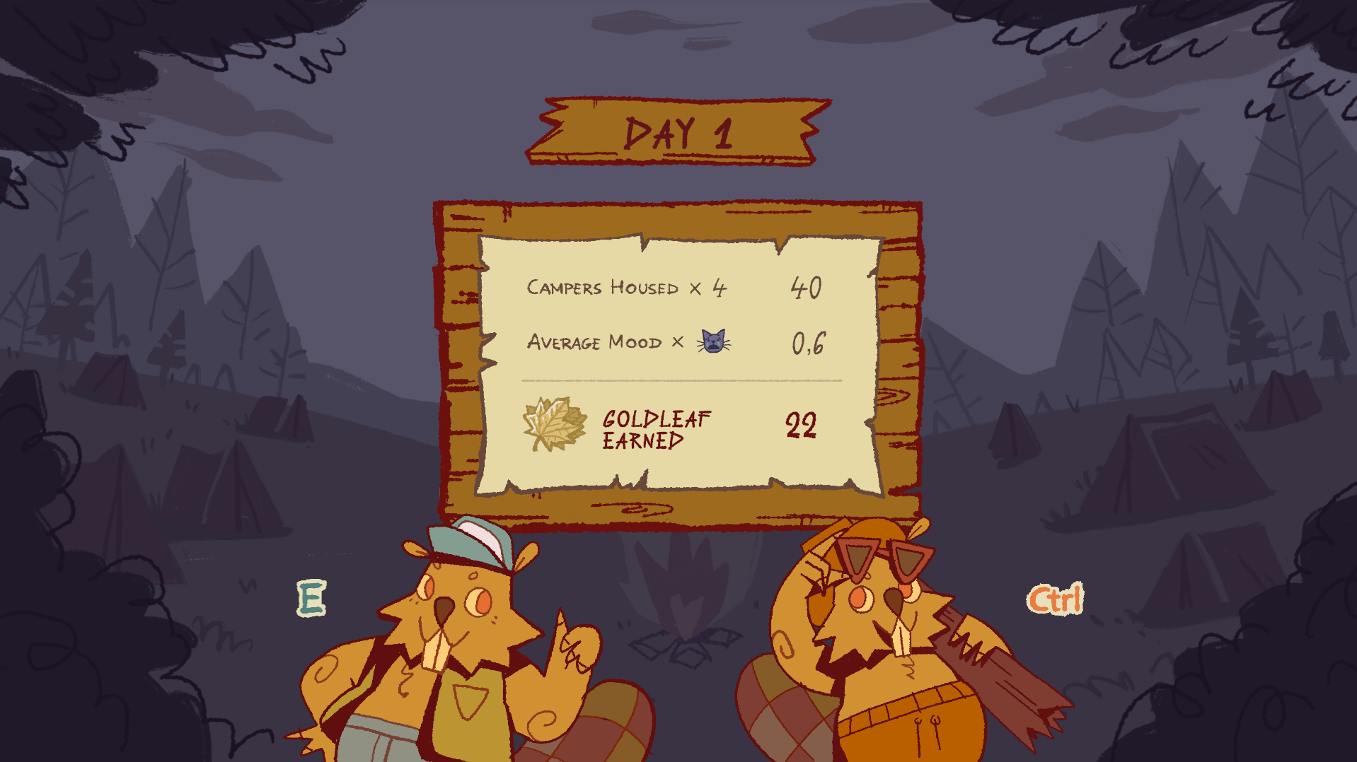 End of day summary screen