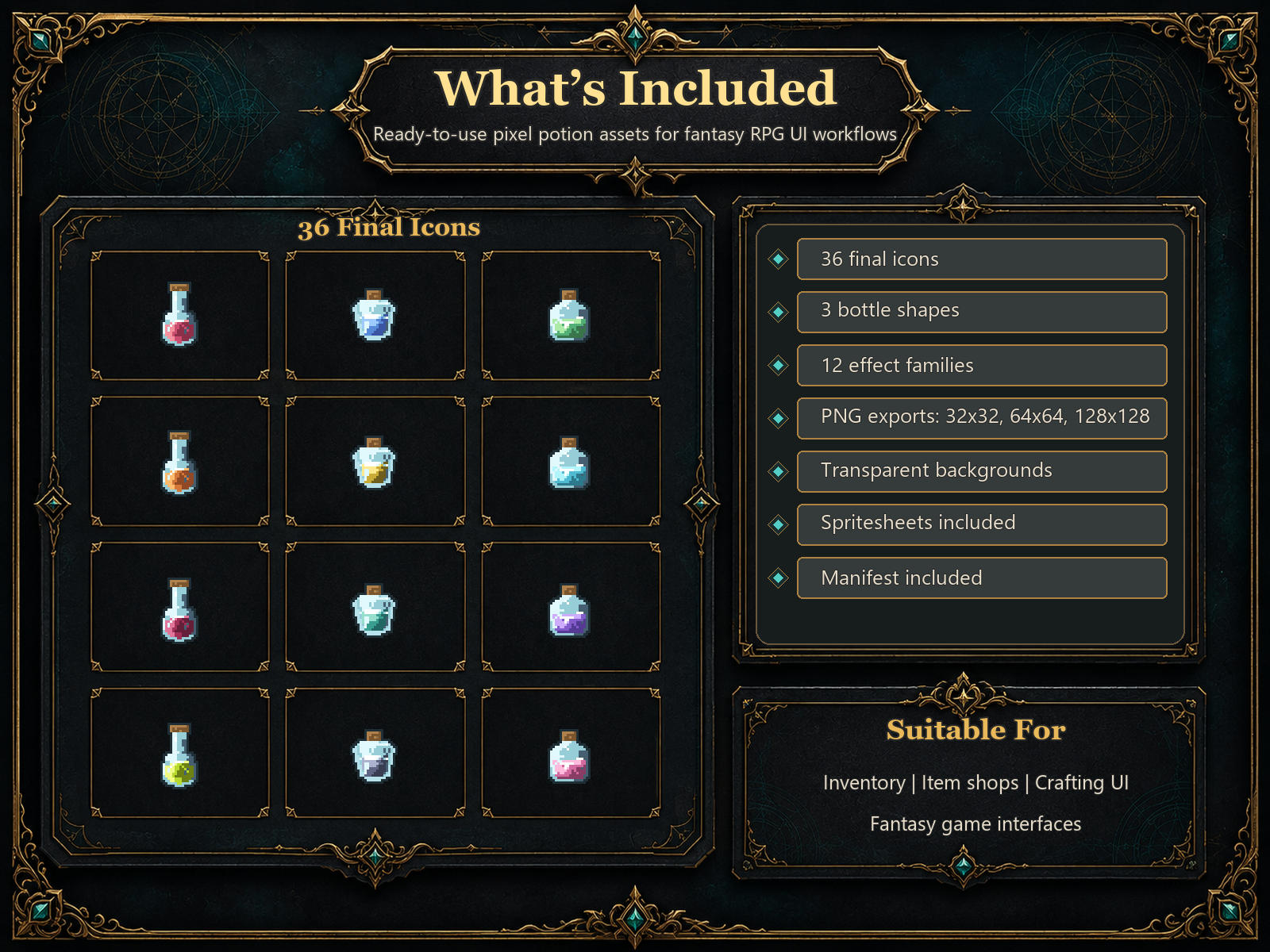 32x32 RPG Potion Icon Pack by Gridborne Assets