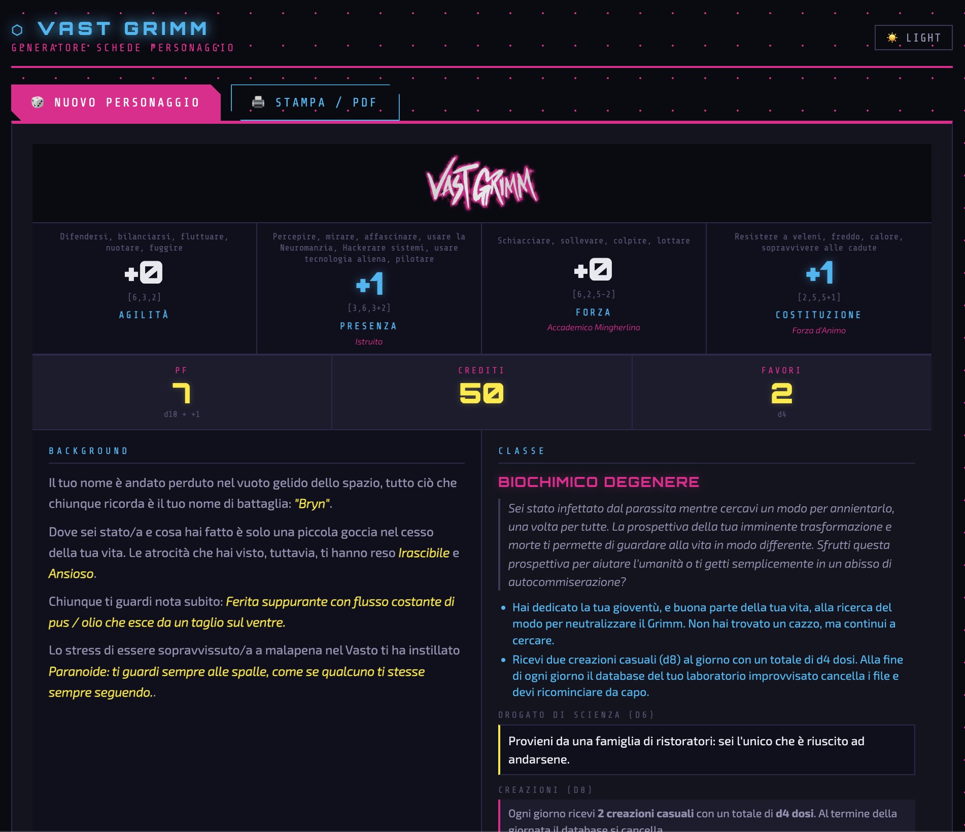 Screenshot 3 for Vast Grimm - Generatore Schede Personaggio ITA