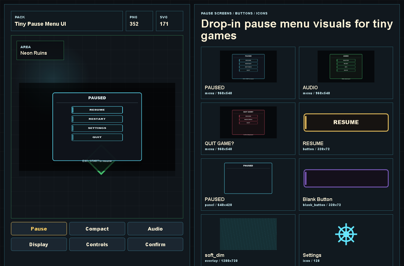 Pause Menu UI Pack – Pause, Settings & Retry Screen Assets by Template ...