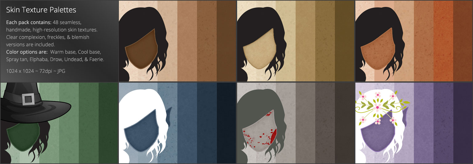 Skin Texture Menu Seamless Skin Textures Mega Pack - Freebie! 7 Skin tone Palettes by Evalynn