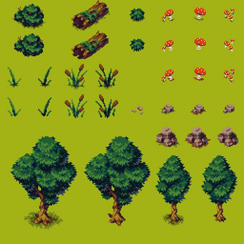 Free Topdown Fantasy - Forest - Pixelart Tileset by aamatniekss