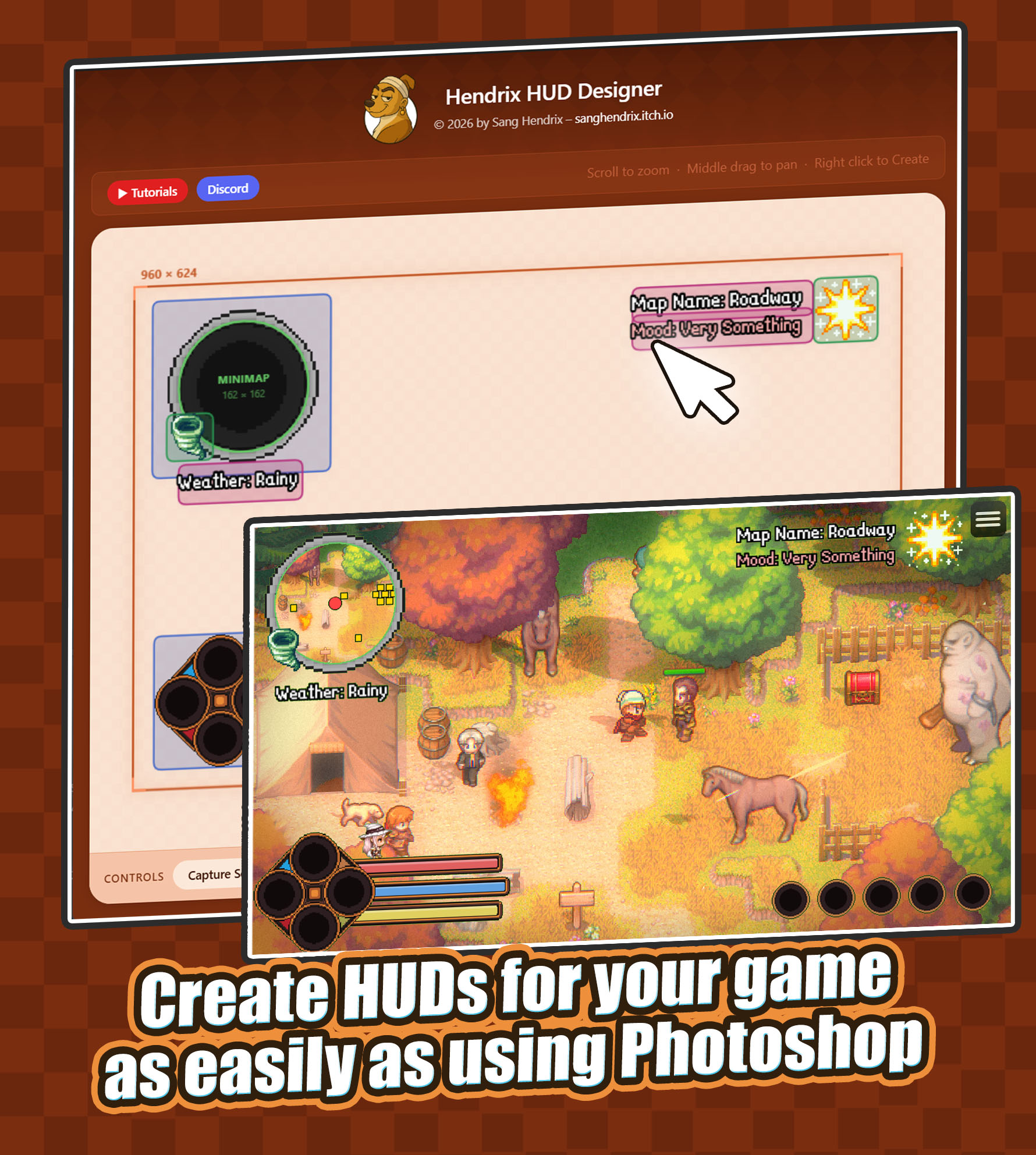 Hendrix HUD Designer - RPG Maker MZ Plugin by Sang Hendrix