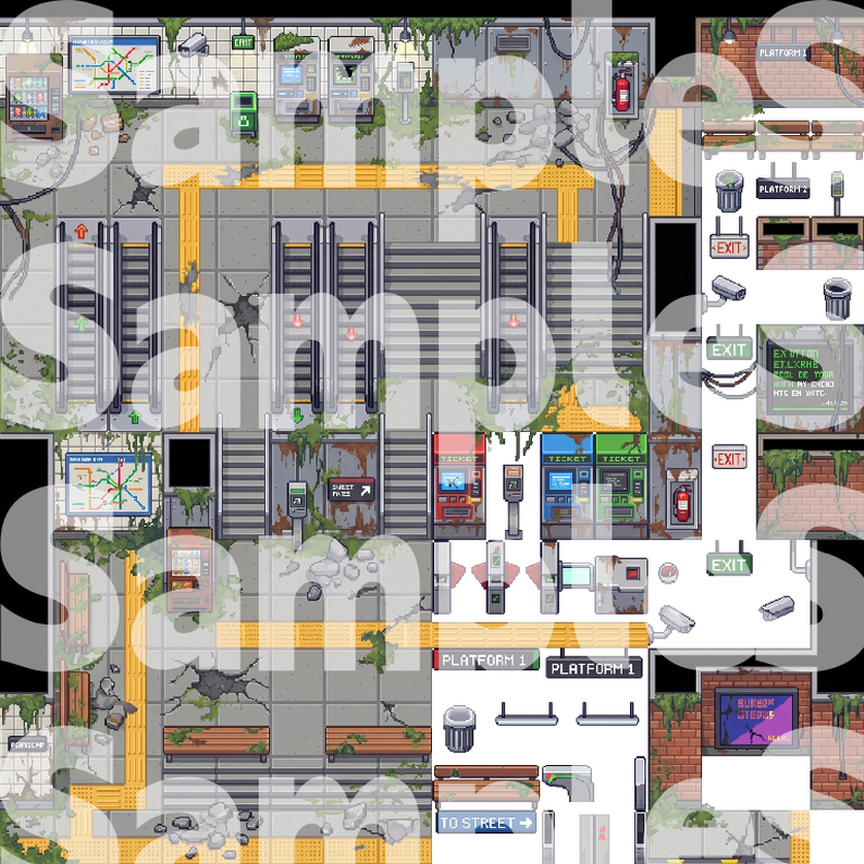 Post-Apocalyptic Subway Station Tileset Pack by Cute SCKR