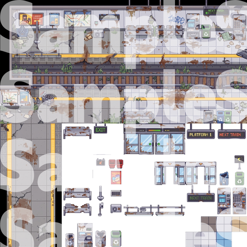 Post-Apocalyptic Subway Station Tileset Pack by Cute SCKR