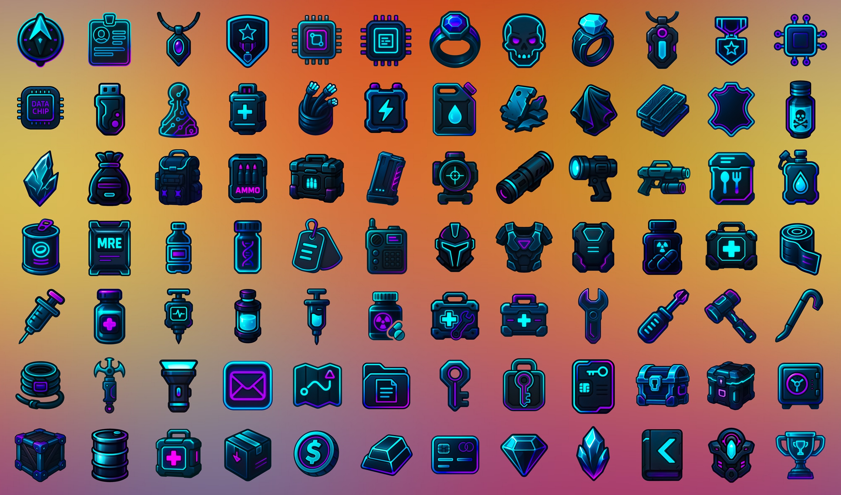 Cyberpunk Neon UI — Tactical Inventory Items [Vol. 4] by Aura Design Assets
