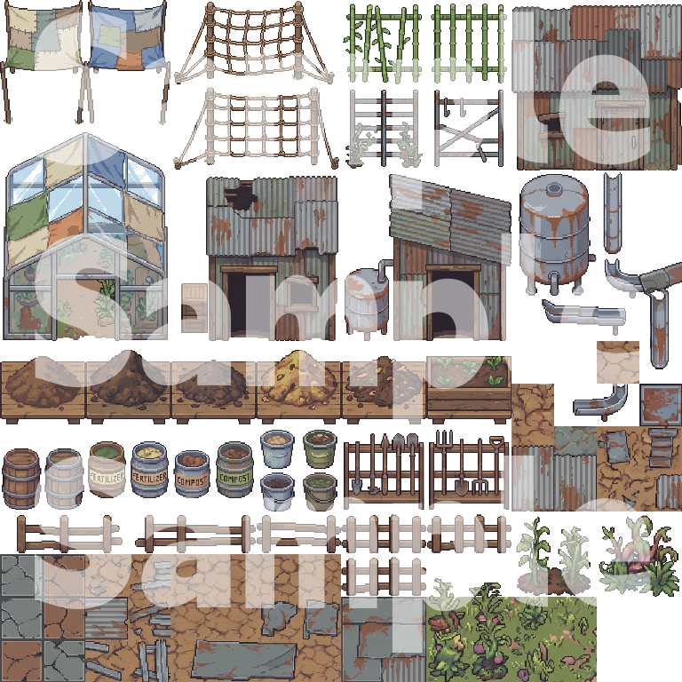 Post-Apocalyptic Wasteland Survival Farm Tileset by Cute SCKR