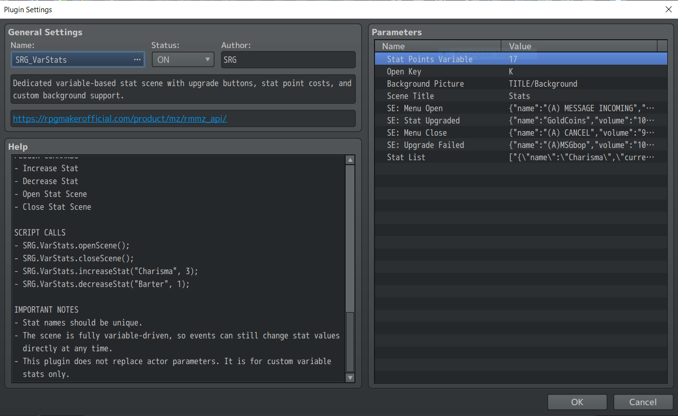 RPG Maker MZ Custom Stat Menu System by SLYRAIN GAMES SRG