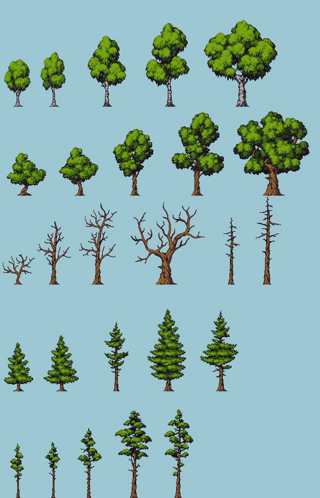 Trees & Rocks - Natural Decorations Pixelart by aamatniekss