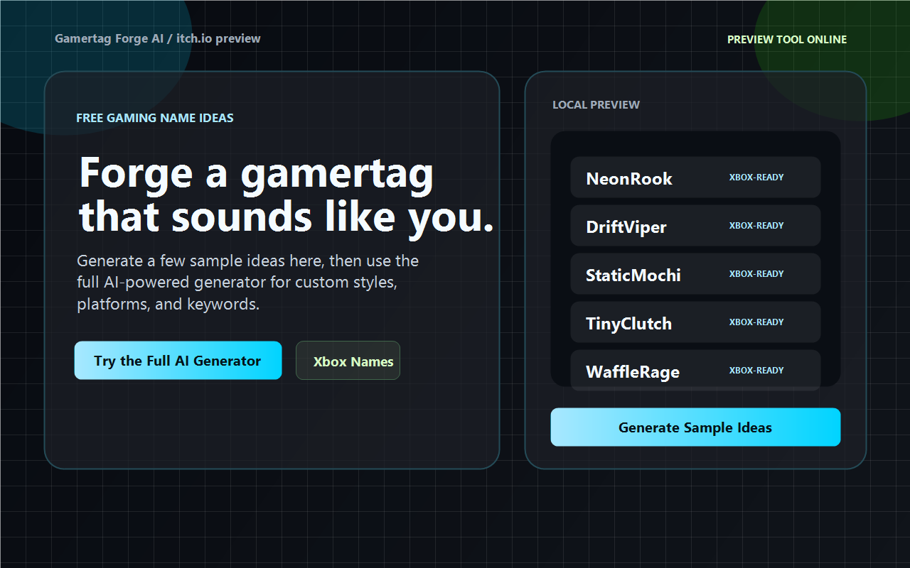 Ign Sample Gamertag Forge AI - Free Gaming Name Tool by wurengaibian