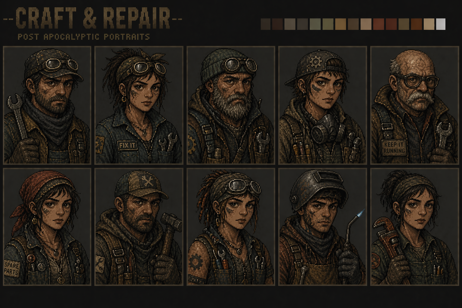 Post-Apocalyptic Pixel Portrait Pack by Tiny Sprite Studios