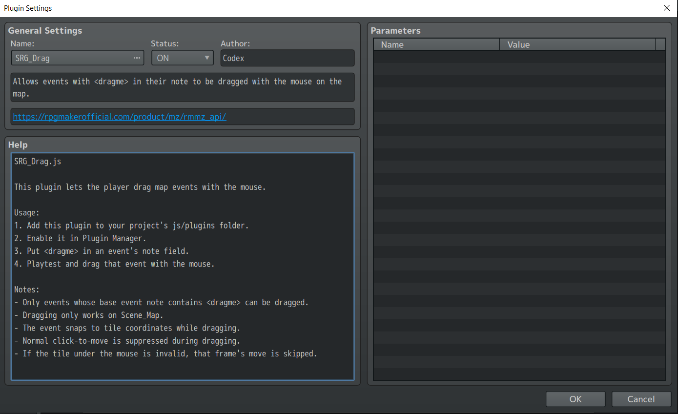 RPG Maker MZ Drag Events Plugin by SLYRAIN GAMES SRG