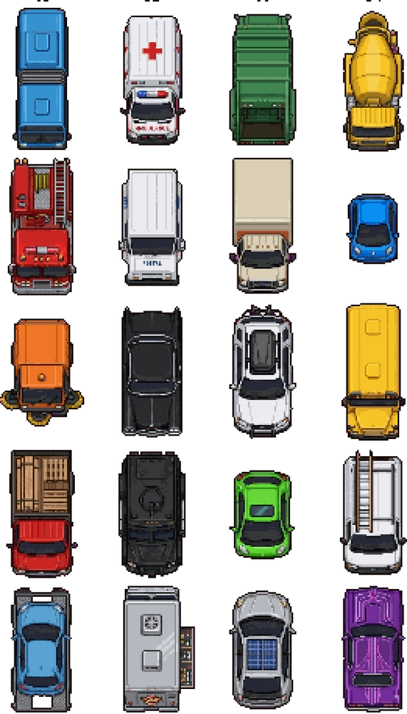100+ Cars & Vehicles Pixel Art Pack by Seveneves.ai