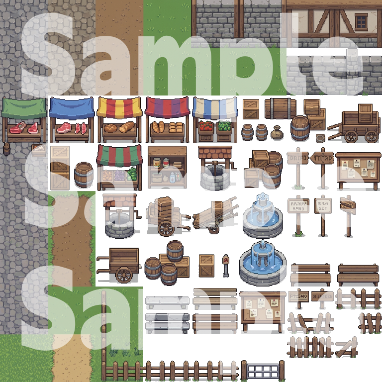 Medieval Fantasy Town Pixel Art Tileset Pack by Cute SCKR