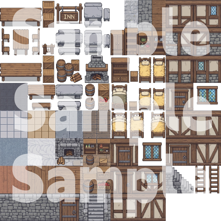 Medieval Fantasy Town Pixel Art Tileset Pack by Cute SCKR