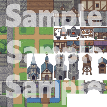 Medieval Fantasy Town Pixel Art Tileset Pack by Cute SCKR
