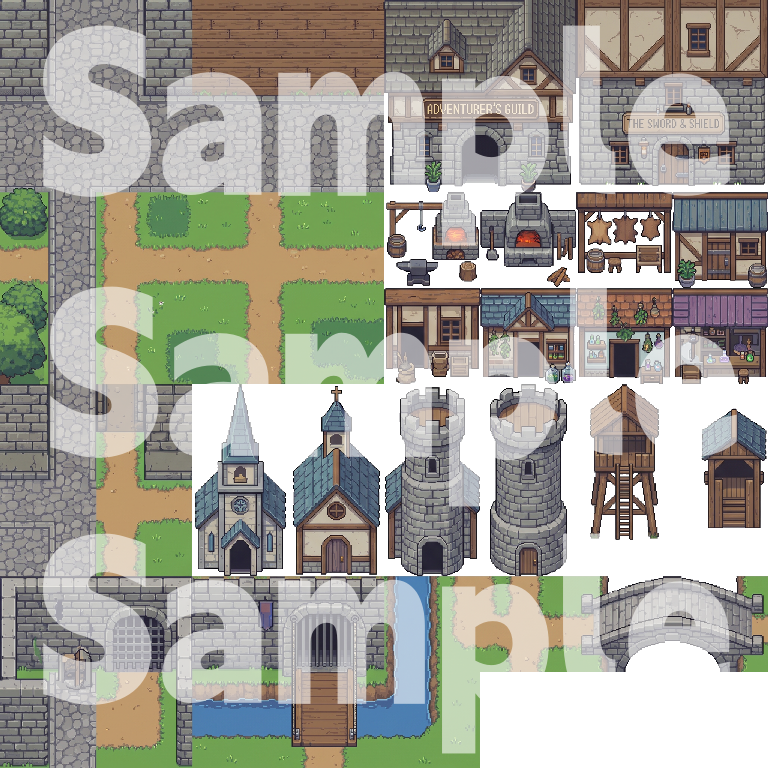 Medieval Fantasy Town Pixel Art Tileset Pack by Cute SCKR