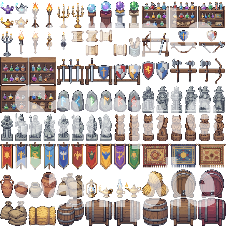 Medieval Fantasy Town Pixel Art Tileset Pack by Cute SCKR