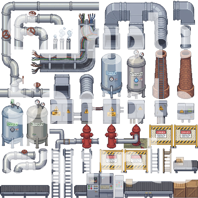 Modern Industrial Factory Pixel Art Tileset Pack by Cute SCKR