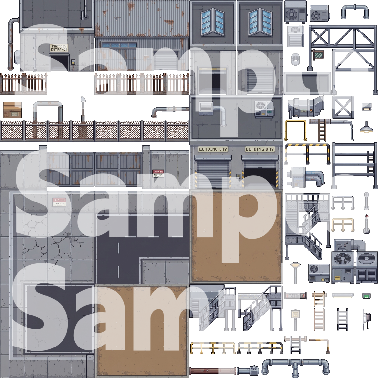 Modern Industrial Factory Pixel Art Tileset Pack by Cute SCKR