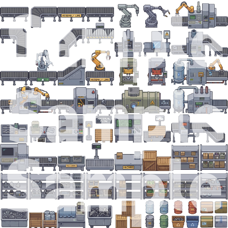 Factory Pixel Simple Modern Industrial Factory Pixel Art Tileset Pack by Cute SCKR