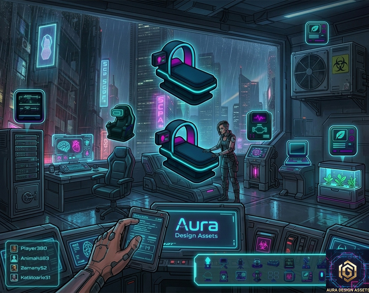 Cyberpunk Neon UI — FURNITURE & TERMINALS Vol. 7 by Aura Design Assets