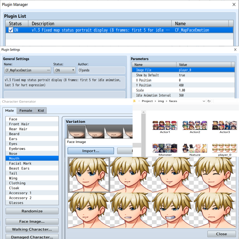 RPG Maker MZ Plugin - Dynamic Portrait Map Face Emotion by CFpandaRPG