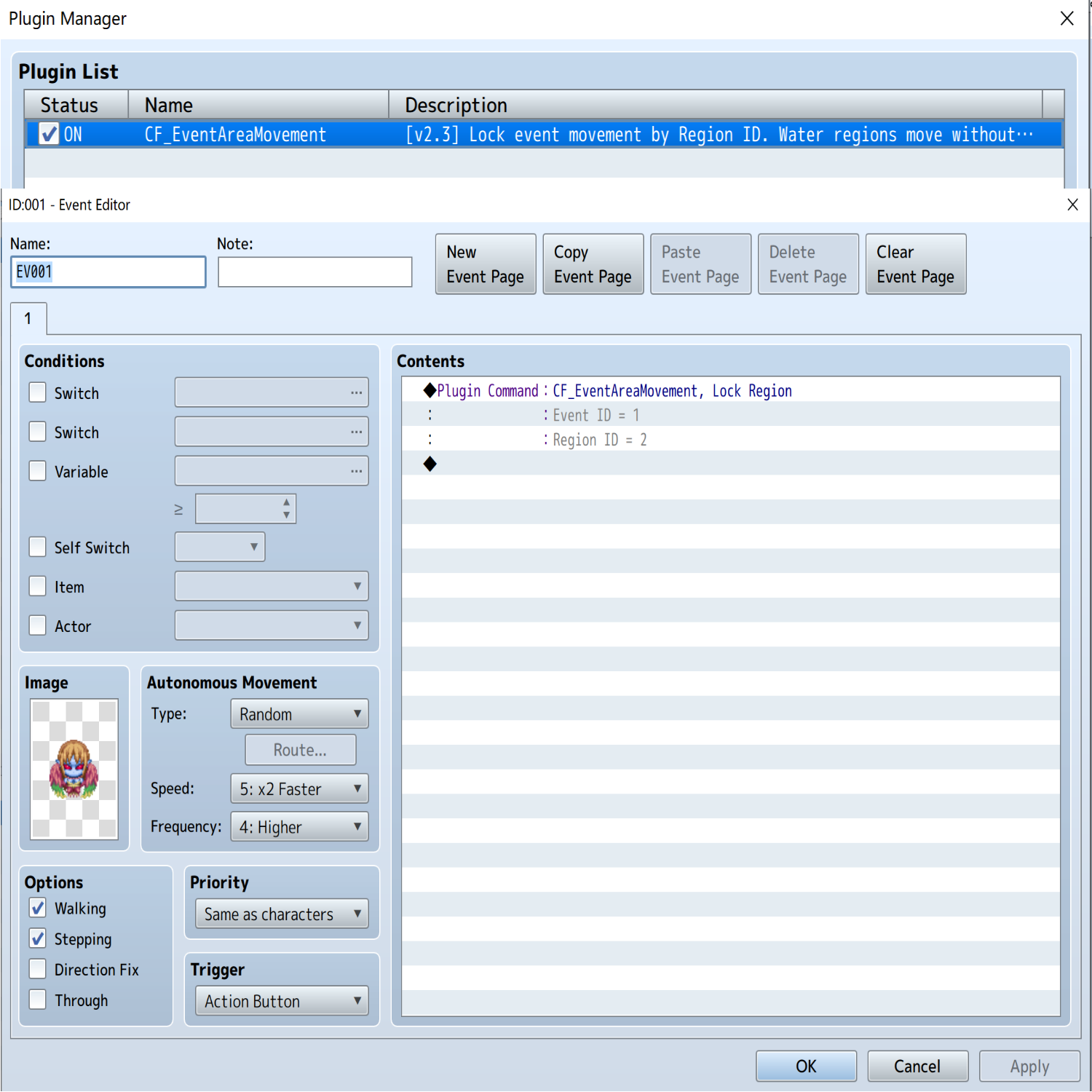 RPG Maker MZ Plugin - Region-Based Event Movement Restriction by CFpandaRPG