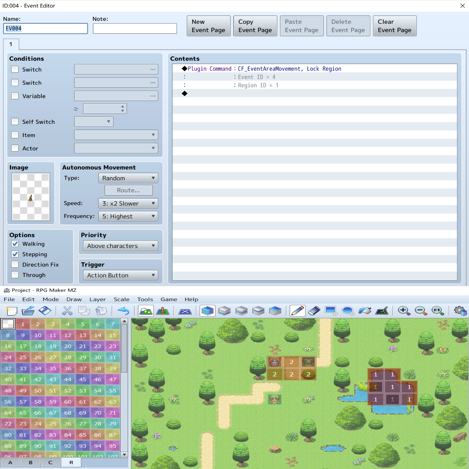 RPG Maker MZ Plugin - Region-Based Event Movement Restriction by CFpandaRPG