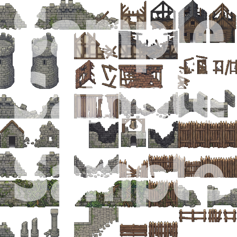 Medieval Battlefield & Ruins Pixel Art Tileset Pack by Cute SCKR
