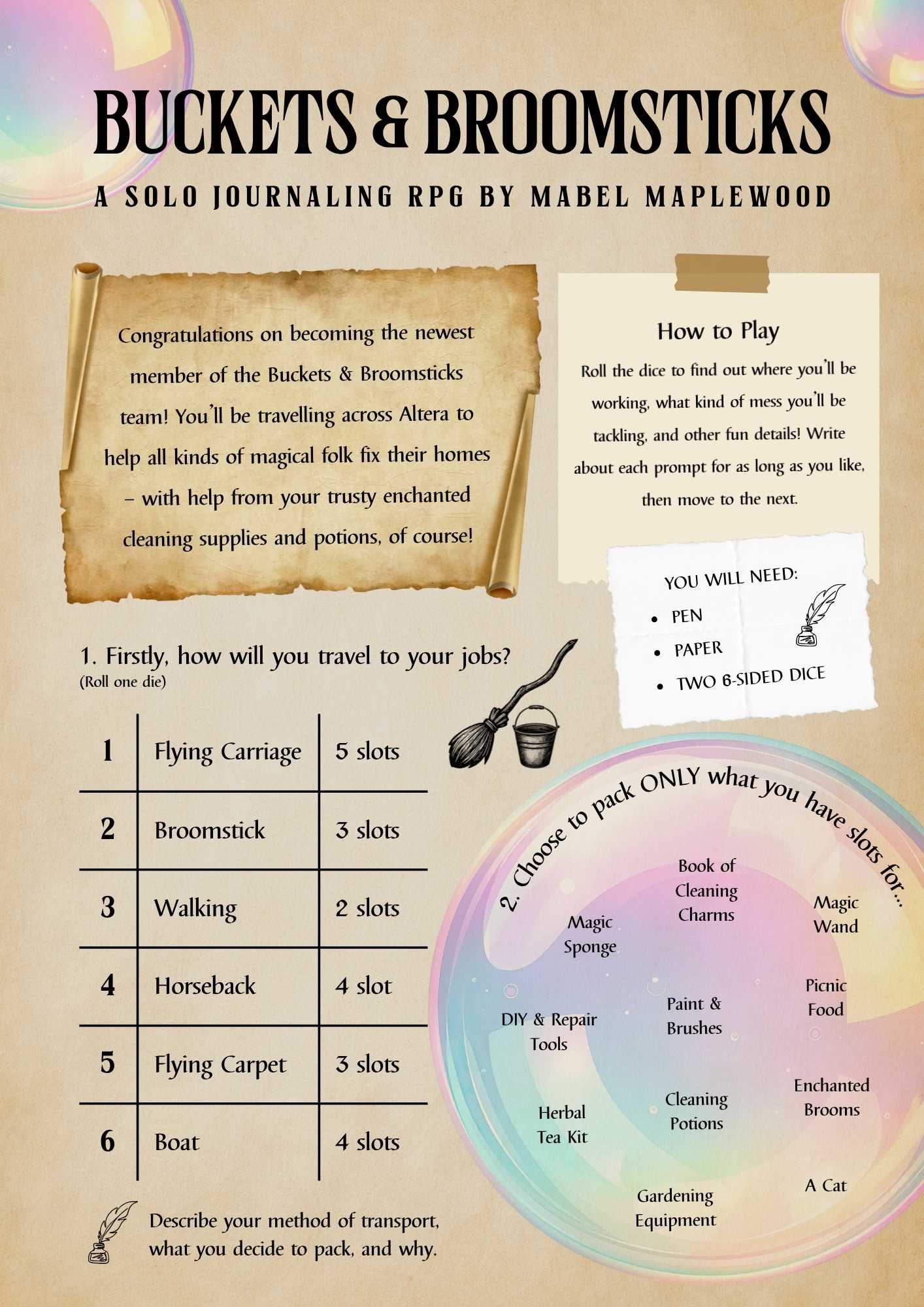 Screenshot 2 for Buckets & Broomsticks: A Cozy Solo Journaling RPG