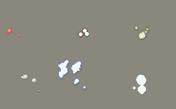 Animated visual effects with colorful glowing particles and shapes scattered on a gray background.