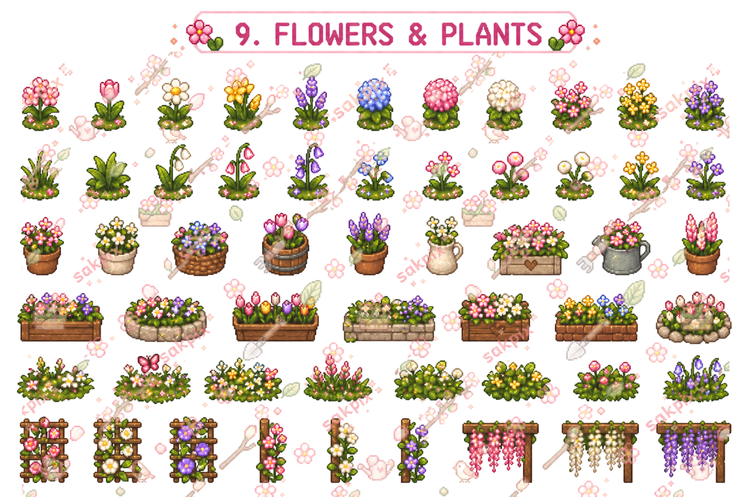 Cozy Spring Asset Pack Top Down Pixel Art Tileset (300+ Assets) 🌸 by SakPix